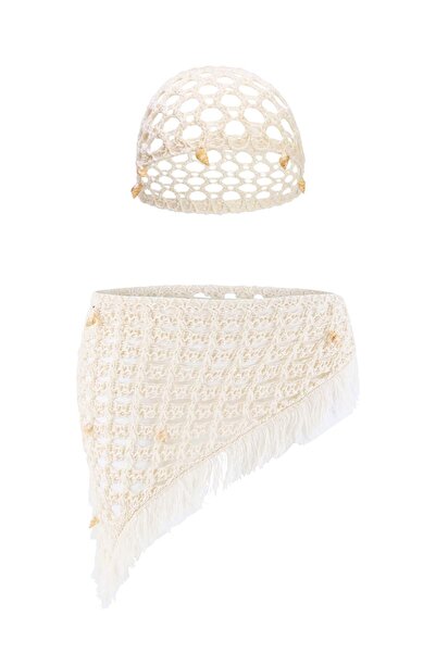 Trendyol Collection Ecru Plain Short / Mini Knitted 100% Polyester Pareo Tbes...