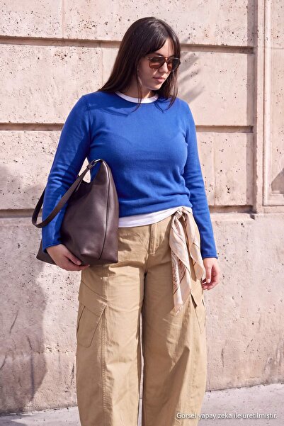 Trendyol Curve Wardrobe Essentials Saks Special Yarn Basic Thin Knitwear Swea...