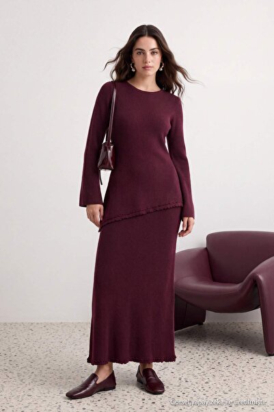 Trendyol Modest طقم ملابس داخلية نسائية محتشمة من التريكو العادي باللون العنا...