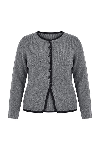 Trendyol Curve Anthracite Fitted/Ribbon Detailed Knitwear Cardigan Tbbaw27Av0...