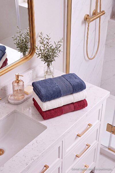 TRENDYOLMİLLA HOME 3-teiliges Gesichtshandtuch-Set in Marineblau-Weiß-Burgund...