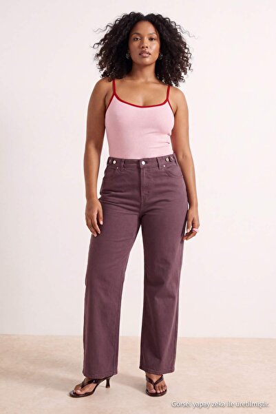 Trendyol Curve Plum Waist Elastic and Adjustable 100% Cotton Non-Stretch Wide...