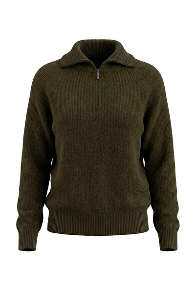 Trendyol Collection Wardrobe Essentials Khaki Soft Zipper High Neck Knitwear ...