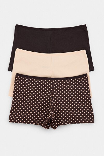 Trendyol Collection Brown-Multicolor 3-Piece Single Jersey Polka Dot Boxer Br...