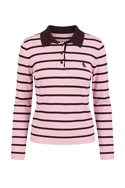 Trendyol Kollektion Rosa gestreifter Strickpullover mit Pferde-Stickerei TWOA...