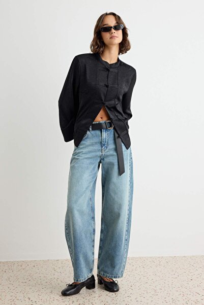 Trendyol Collection Light Blue 100% Cotton Regular Waist Barrel Jeans Twoaw27...