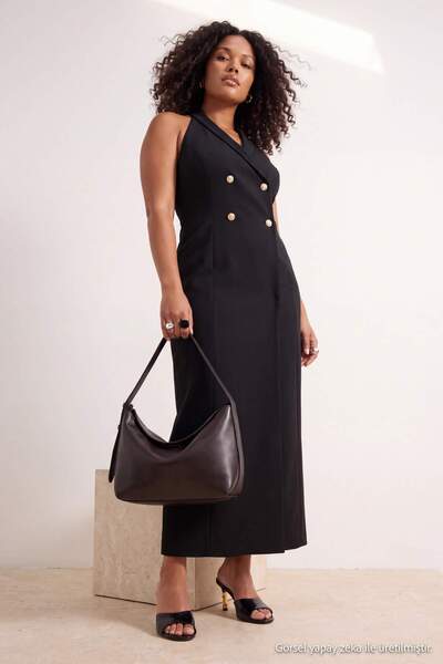 Trendyol Curve Black Woven Plus Size Dress Tbbss26Ah00325