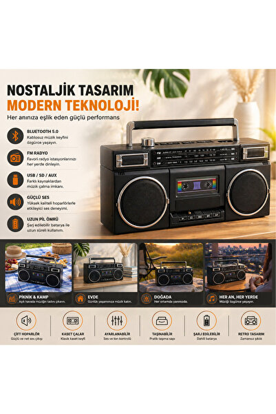 FaroxTech Nostaljik Radyo | Bluetooth | RGB | Telefon - Bilgisayar Bağlantı |...