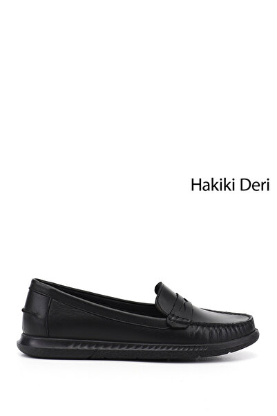 GÖNDERİ(R) Γυναικείο μαύρο ροκ από γνήσιο δέρμα Comfort Loafer