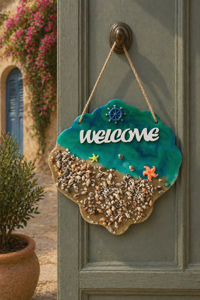 KHAKMA Διακοσμητικό πόρτας με θέμα τη θάλασσα και γραφή καλωσορίσματος – Διακ...