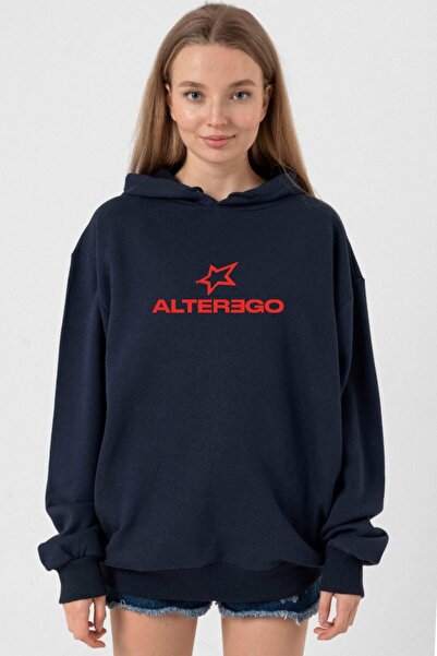 Tshirthane سترة ليزا ألتر إيغو ذات القلنسوة باللون الأزرق الداكن للنساء 3ip