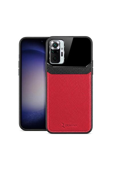 Zebana Xiaomi Redmi Note 10 Pro Uyumlu Kılıf Lens Deri Kılıf Kırmızı