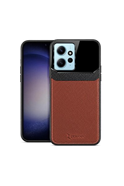 Zebana Xiaomi Redmi Note 12 Uyumlu Kılıf Lens Deri Kılıf Kahverengi