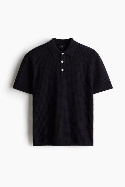 H&M Regular Fit Tekstüre Triko Polo Tişört