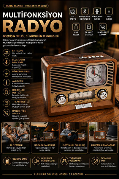 nextbuy Nostaljik Vintage Tam Bant Fm Radyo USB/AUX/SD Retro Bluetooth Hoparl...