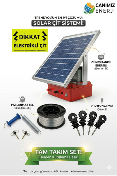 Elektrikliçit Çit Sistemleri 15 Dönüm Güneş Enerjili Elektrikli Çit Dev Paket...