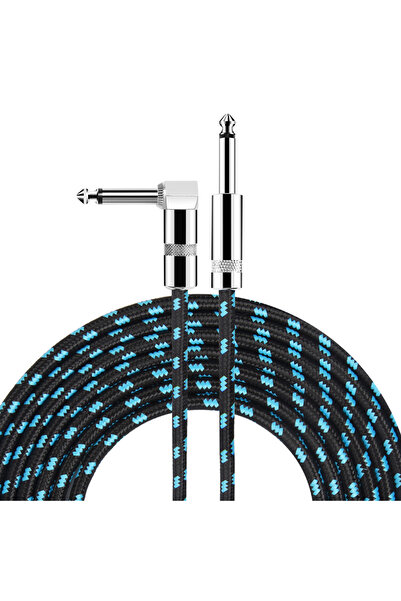 Choice1 3m- 10ft Blue Electric Guitar Cable Braided 1/4 ft Jack 90 Degree TS ...