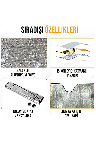 Ankanorm Ön Cam Güneşlik Katlanabilir Metalize Balonlu Ön Cam Oto Araba Güneşliği Perde (150x70 Cm)