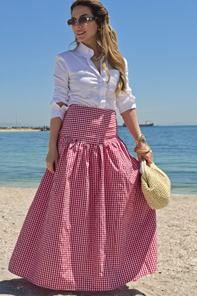 The Champ Clothing Γυναικεία καρό μάξι φούστα Belle σε κόκκινο χρώμα – Ψηλόμε...