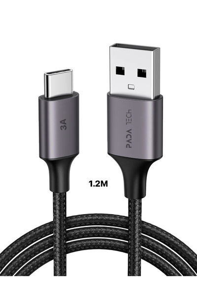 PADA TECH USB to Type-C Hızlı Şarj ve Veri Kablosu CarPlay Uyumlu Örgülü 1.2M
