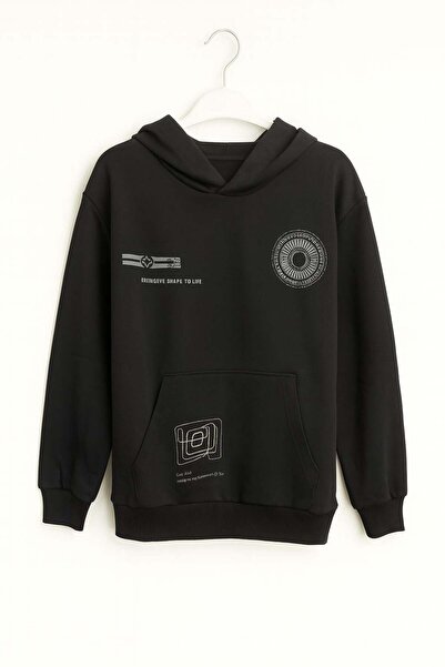 nk kids Nk Boy's Mixed Print Hooded Sweatshirt 8-14 Years BLACK
