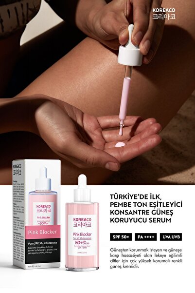 KOREACO Blocker Pink %100 SPF 50+ Ton Eşitleyici Yüksek UVB+UVA Korumalı Güneş Sütü
