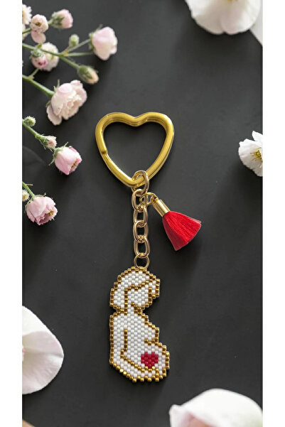 SEARD Miyuki Beads Handmade Pregnant Woman Red Heart Keychain/Bag Ornament Mo...