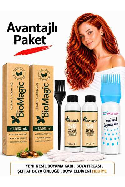 BIOMAGIC Organik Amonyaksız Saç Boyası Buzlu Karamel-77.21+oksidan (2 Adet)+F...