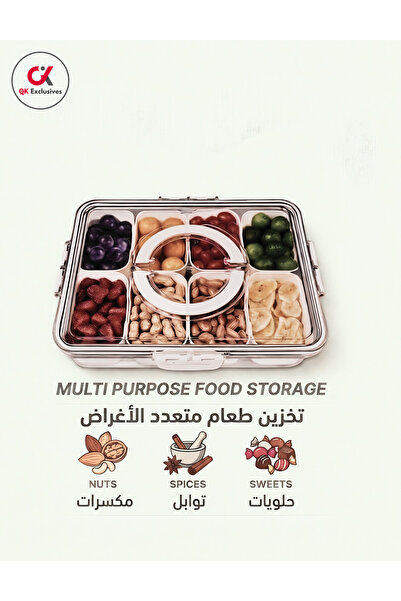 QK Exclusives Storage Box with Lid and Handle, 8 compartment, Fruit Container...