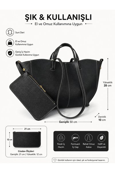 RumyaCollection Women's Large Size Polen Magnet Closure Hand and Shoulder Pinterest Bag Black