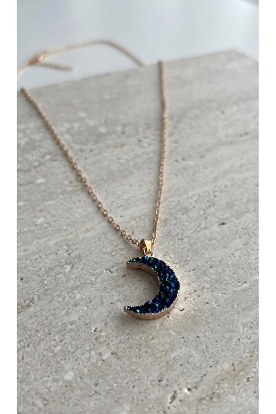 DİESMOONCO Ay Temalı Lacivert Taşlı Kolye 50+5 cm