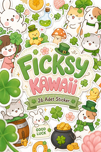 Ficksy Kawaii Stili Sevimli Hayvanlar 4 Yapraklı Yonca Temalı Sticker Seti - ...