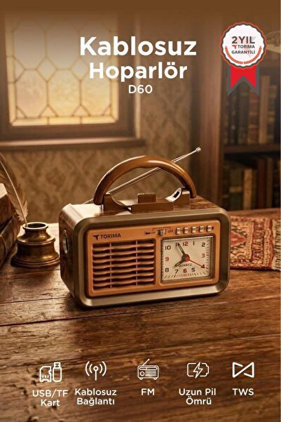 Torima Bluetooth Hoparlör Nostaljik Radyo Kablosuz Speaker D60 Ahşap