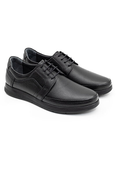 Veldor Genuine Leather Black Comfort Men's Shoes - Orthopedic Casual Dad Shoes