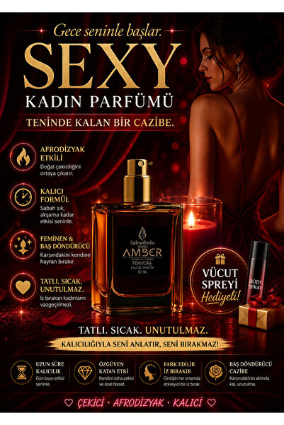 safranbolu miski amber Seksi Kadın Parfümü Vücut Spreyi Hediyeli