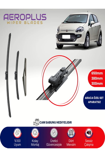 Aeroplus Fiat Punto Ön Arka Muz Silecek Takımı 2007-2017 Uyumlu