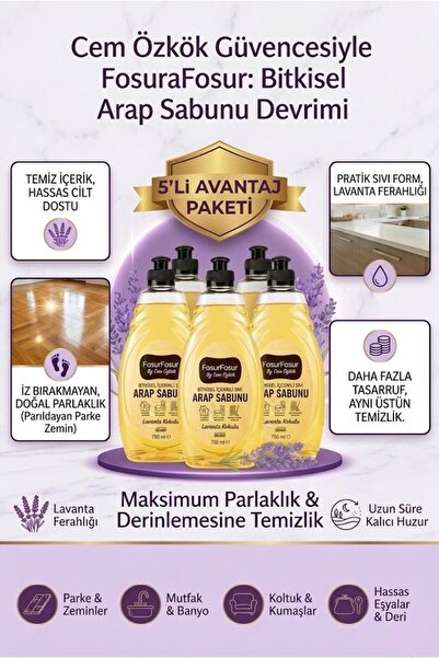 FoşurFoşur By Cem Özkök Lavanta Kokulu Bitkisel Sıvı Arap Sabunu 750 ml 5 Adet (Sls-Paraben içermez)
