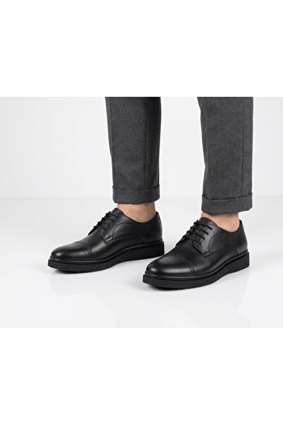 Budaks Pantofi casual clasici cu șireturi din piele naturală neagră pentru bă...