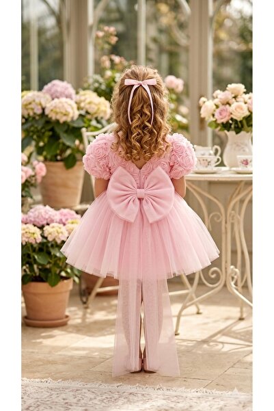 BİLGEN Style KIZ ÇOCUK ELBİSE BALON KISA KOL DETAY LI KUYRUKLU FİYONK PARTY D...