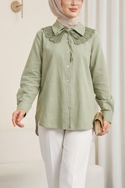 Modamorfo Collar Detailed Long Back Buttoned Shirt -Çağla Y.