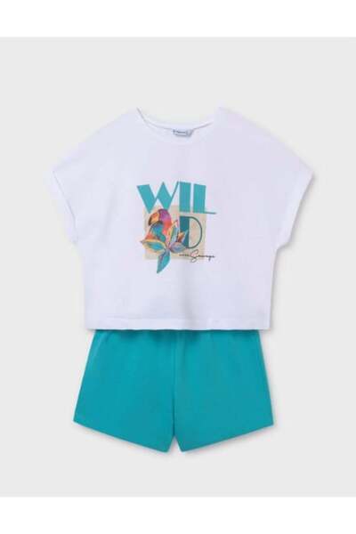 MAYORAL Girl's Parrot Print Shorts Set 10-16 Years Blue
