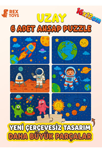 Rex Toys 6’lı Uzay Macerası Puzzle Seti – Çocuklar İçin 15x12 cm Canlı Renkli...