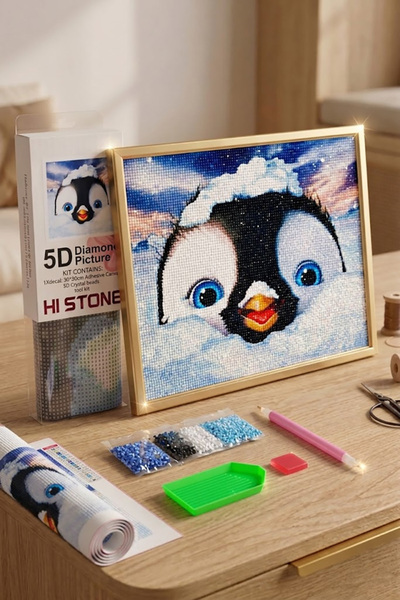 histone 5D Elmas Taş İşleme Kiti 30x30 cm Sevimli Penguen Desen