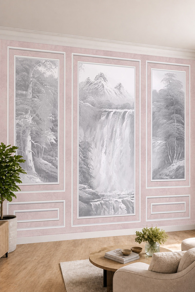 dreamwall Duvar Çıtası ve Şelaleli Dağ Manzarası Desenli Tek Parça Tekstil Du...