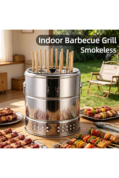 inabyte Stainless Steel Barbecue Grill, Household Indoor Round Grill, Outdoor...