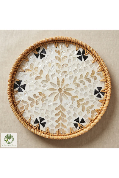 Renesse Home Aswan Handmade Rattan Tray 35 cm – Natural Wicker Presentation T...