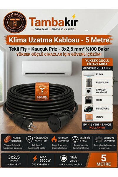 r Rosso Levanto Klima Uzatma Kablosu - 5 m, Tekli Fiş Priz Kauçuk , 3x2,5 %10...