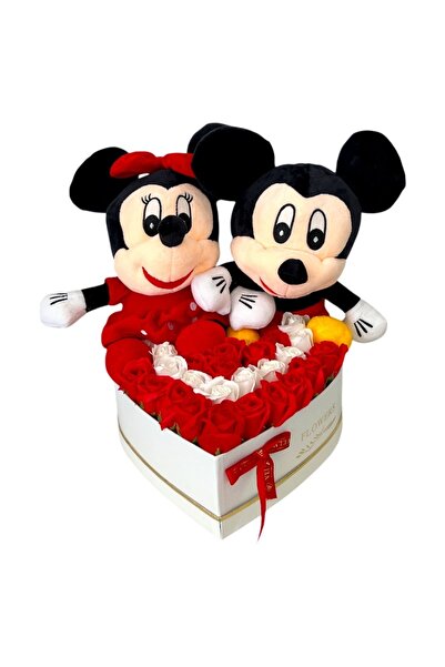 velve Aranjament floral Mickey & Minnie Mouse cu trandafiri de sapun, in cuti...