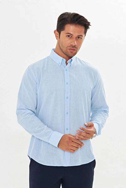 Tam12den Home Men's Zend Club Regular Fit Summer Linen Shirt Light Blue
