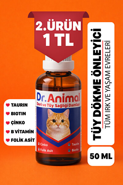 Dr. Animal Tüy Dökülme Karşıtı Damla | Kedi Tüy Vitamini | Deri sağlığı | Tau...